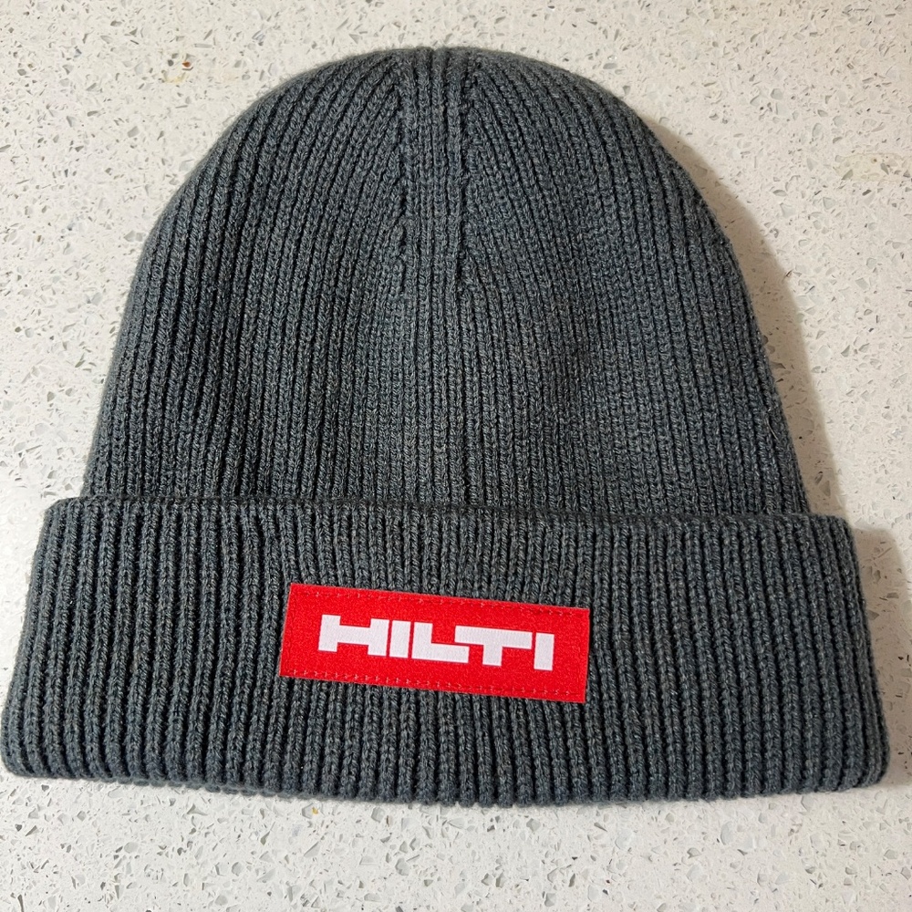 Hilti Beanie Toque Hat Dark Gray Knitted Fleece Lined Workwear